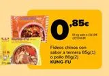 Oferta de Fideos chinos con sabor a ternera 85g(1) o pollo 80g(2) KUNG-FU por 0,85€ en Supeco