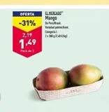 Oferta de OFERTA  -31%  2,19  1,4⁹  Pack de 2  EL MERCADO  Mango  De Perú/Brasil. Variedad palmer/kent  Categoria L 2x300 g (2,48 €/kg)  en ALDI
