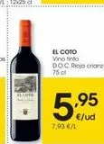 Oferta de EL COTO  EL COTO Vino tinto D.O.C. Rioja crianza, 75 cl  5.95  7,93 €/L  en Eroski
