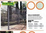 Oferta de NORTENE  MALLA CUADRANET Polietileno alta densidad PEHD. Con tratamiento anti-UV. Malla de 20x20 mm.Densidad 400 gr/m²  89'95 3,60€/m²  Referencia Medida Color  Blanco  verde  2699125 1x25m  2699226 1 por 3,6€ en Optimus