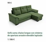 Oferta de 99 €  Sofá cama chaise longue con sistema de apertura arrastre elevable tapizado  1.186 €  por 1186€ en Merkamueble