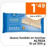 Oferta de Offer  queso fundido en lonchas  1'4⁹  kilo a 4'97 €  Queso fundido en lonchas  ALTEZA  16 ud 300 g  en Supermercados Deza