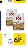 Oferta de SOS Brown rice.  1 kg  Buy 1  £1⁹4  SOS Integral SOS  Integral  Buy 2  61  each  en Eroski