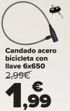 Oferta de Candado acero bicicleta con llave 6x650  por 1,99€ en Carrefour
