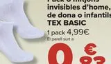 Oferta de Pack 6 calcetines invisibles hombre, mujer o infantil TEX BASIC  por 4,99€ en Carrefour