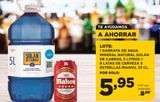 Oferta de 1 Garrafa de agua mineral natural Solan de Cabras . 5 litros + 8 latas de cerveza 5 etrellas Mahou  por 5,95€ en Alimerka