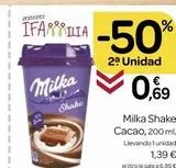 Oferta de IFATILIA -50%  2ª Unidad  Milka  Shake  0,69  en Supermercados El Jamón