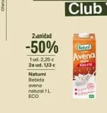Oferta de 2aunidad  -50%  1 ud. 2,25 € 2a ud. 1,13 €  Natumi  Bebida  avena natural 1 L ECO  Natumi  Avena  Hafer Natural  facto 2 pcs  100%  en Veritas
