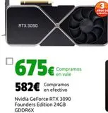 Oferta de Nvidia GeForce RTX 3090 Founders Edition 24GB GDDR6X por 582€ en CeX