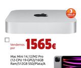 Oferta de Mac Mini 14,12/M2 Pro (12-CPU 19-GPU)/16GB Ram/512GB SSD/Plata/A por 1565€ en CeX