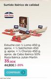 Oferta de Surtido Ibérico de calidad  Julián Martin  Estuche con 1/2 Lomo 450 g. aprox. + ½ Salchichón 450 g. aprox. + ½ Chorizo 450 g. aprox. de Cebo Ibérico 50% Raza Ibérica Julián Martín  35,90€ 44,90€ | -20 por 35,9€ en La tienda en casa