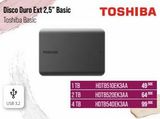 Oferta de USB 3.2  Disco Duro Ext 2,5" Basic Toshiba Basic  1TB  2TB  4 TB  TOSHIBA  HDTB510EK3AA 49.⁹0€  HDTB520EK3AA  64.90€  HDTB540EK3AA 99.⁹0€  por 6490€ en MR Micro
