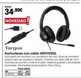 Oferta de Auriculares con micrófono Targus por 34,99€ en Staples Kalamazoo