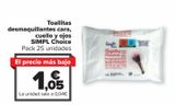 Oferta de Toallitas desmaquillantes cara, cuello y ojos SIMPL Choice  por 1,05€ en Carrefour