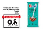 Oferta de Tableta de chocolate con leche sin gluten SABÚ por 0,47€ en Carrefour