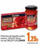 Oferta de Pimientos del piquillo asados enteros o, con ajo UNIDE por 1,25€ en Unide Supermercados