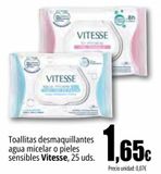 Oferta de Toallitas desmaquillantes agua micelar o pieles sensibles Vitesse  por 1,65€ en Unide Supermercados