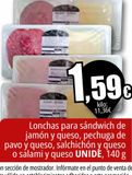 Oferta de Lonchas para sándwich de jamón y queso, pechuga de pavo y queso, salchichón y queso o salami y queso UNIDE  por 1,59€ en Unide Market