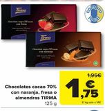 Oferta de Chocolates caco 70% con naranja, fresa o almendras TIRMA 125g por 1,75€ en Carrefour
