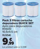 Oferta de Pack 3 filtros cartucho depuradora QUICK SET  por 9,99€ en Carrefour