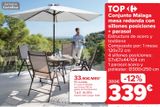 Oferta de Conjunto Málaga mesa redonda con sillones posiciones + parasol por 339€ en Carrefour