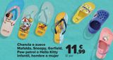 Oferta de Chancla o zueco Mafalda, Snoopy, Garfield, Paw Patrol o Hello Kitty infantil, hombre o mujer  por 11,99€ en Carrefour