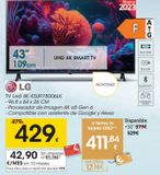 Oferta de LG TV Led 4K 43UR78006LK  por 429€ en Eroski