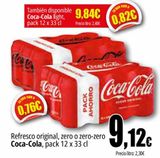 Oferta de Refresco original, zero o zero-zero Coca-Cola, pack 12 x 33 cl por 9,12€ en Unide Supermercados