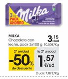 Oferta de MILKA Chocolate con leche pack 3x100 g por 3,15€ en Eroski