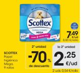 Oferta de SCOTTEX Papel higiénico Mega 9 rollos por 7,49€ en Eroski