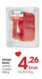 Oferta de EROSKI BASIC Jamón curado 300 g por 4,26€ en Eroski