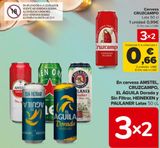 Oferta de En cerveza AMSTEL, CRUZCAMPO, EL ÁGUILA Dorada y Sin Filtrar, HEINEKEN y PAULANER Latas  en Carrefour