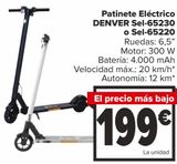 Oferta de Patinete eléctrico DENVER Sel-65230 o Sel-65220 por 199€ en Carrefour