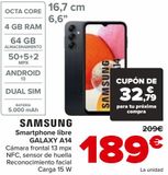 Oferta de SAMSUNG Smartphone libre GALAXY A14 por 189€ en Carrefour