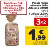 Oferta de Pan de molde rebanada Estilo Artesano BIMBO  por 2,99€ en Carrefour