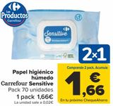 Oferta de Papel higiénico húmedo Carrefour Sensitive  por 1,66€ en Carrefour