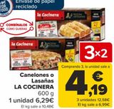 Oferta de Canelones o Lasañas LA COCINERA por 6,29€ en Carrefour