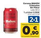 Oferta de Cerveza MAHOU 5 Estrellas Sin Filtrar  por 0,9€ en Carrefour