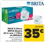 Oferta de PACK 5 filtros BRITA Maxtra All in one + 1 filtro de REGALO por 35€ en Carrefour