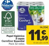 Oferta de Papel higiénico 3 capas Carrefour Essential  por 11,99€ en Carrefour