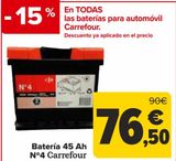 Oferta de Batería 45 Ah Nº4 Carrefour  por 76,5€ en Carrefour