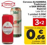 Oferta de Cerveza ALHAMBRA Tradicional o SAN MIGUEL Especial  por 0,99€ en Carrefour