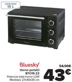 Oferta de BLUESKY Horno portátil BTO15-22  por 43€ en Carrefour