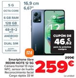 Oferta de Smartphone libre REDMI NOTE 12 5G por 259€ en Carrefour