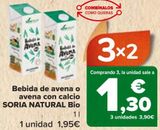 Oferta de Bebida de avena o avena con calcio SORIA NATURAL Bio  por 1,95€ en Carrefour