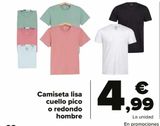 Oferta de Camiseta lisa cuellop pico o redondo hombre por 4,99€ en Carrefour
