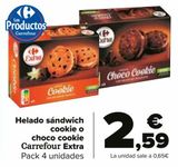 Oferta de Helado sandwich cookie o choco cookie Carrefour Extra por 2,59€ en Carrefour