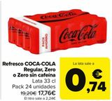 Oferta de Refresco COCA-COLA Regular, Zero o Zero sin cafeína por 17,76€ en Carrefour
