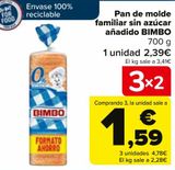 Oferta de Pan de molde familiar sin azúcar añadido BIMBO por 2,39€ en Carrefour