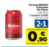 Oferta de Cerveza MAHOU 5 Estrellas Sin Filtrar por 0,9€ en Carrefour